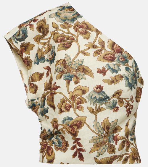 Eleanora floral one-shoulder linen crop top