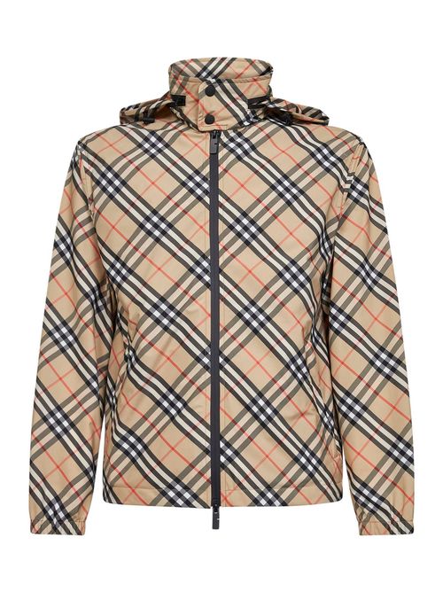 Check Hooded Jacket — Beige