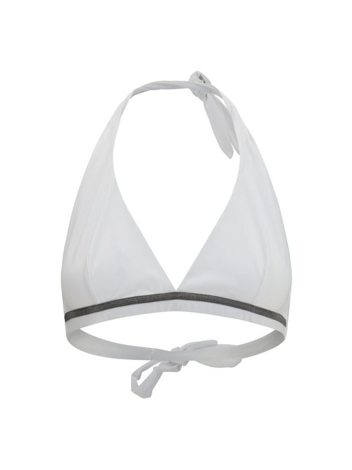 Monili-Embellished Tech Jersey Bikini Top — White