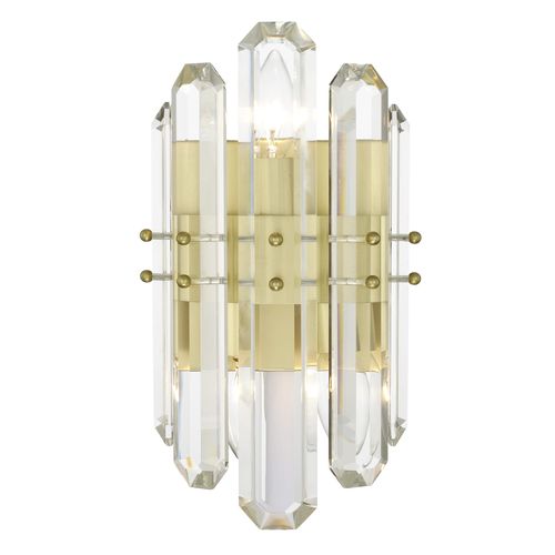 Bolton 2-Light 14" Wall Sconce in Aged Brass with Faceted Crystal Elements Crysta