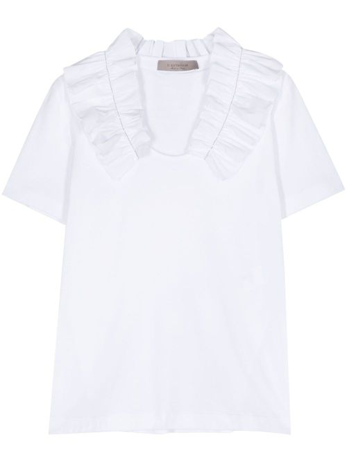 Ruffled-collar jersey T-shirt - White