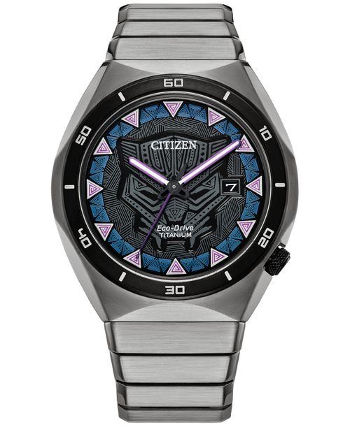 Eco-Drive Men's Marvel Black Panther Super Titanium Bracelet Watch 41mm - Silver-tone