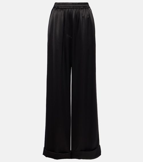 High-rise silk-blend wide-leg pants