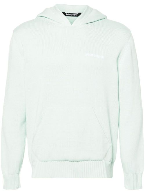 Logo-embroidered knitted hoodie - Green
