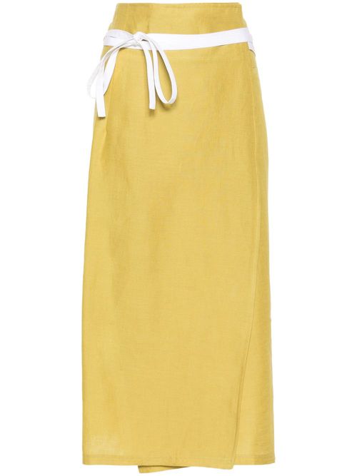 Wraparound linen midi skirt - Green