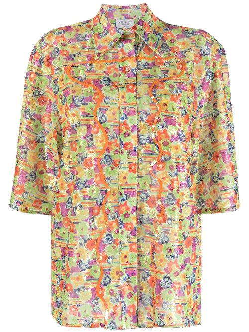 Floral-print sequin-detail shirt - Green