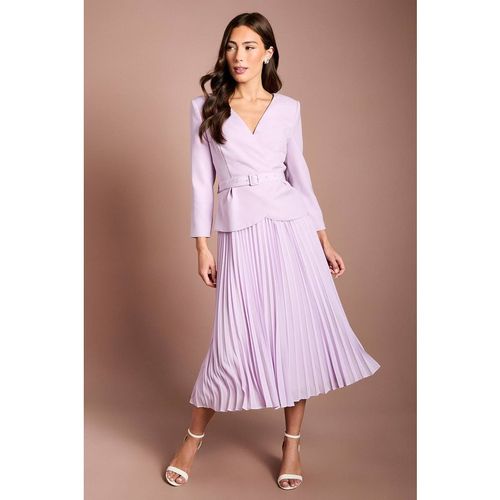 Coast Crepe Bodice Long Sleeve Pleated Midi Dress In Lilac