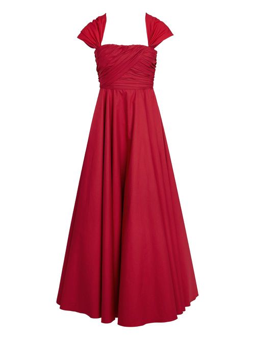 Draped-shoulder maxi dress - Red