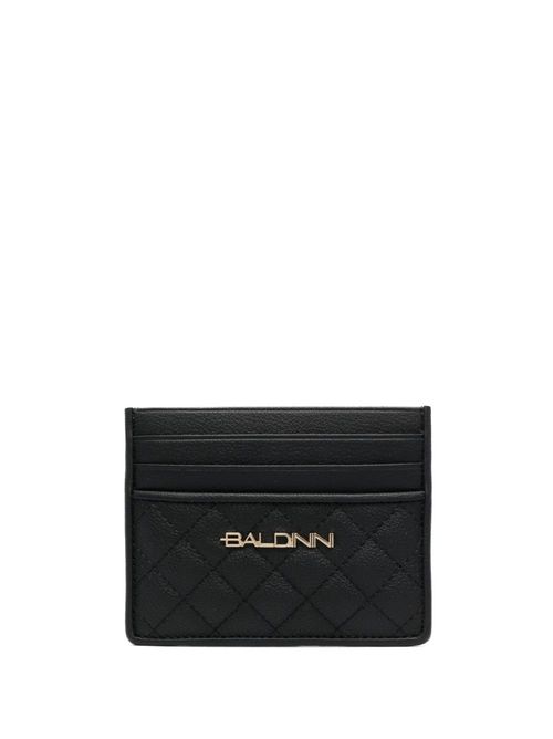 Quilted leather card holder - Black