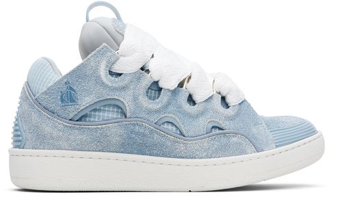 Lanvin Blue Curb Denim-Effect Leather Sneakers