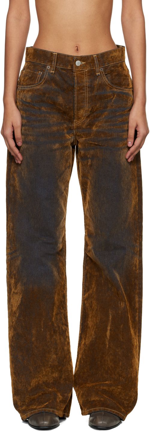 Brown 2021 Flocked Denim Jeans