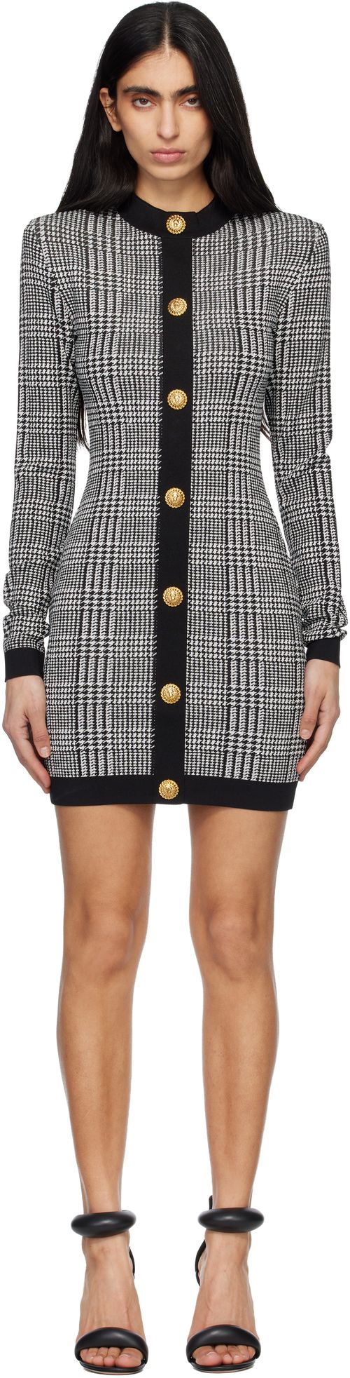 Black & White Long Sleeve Prince Of Wales Minidress