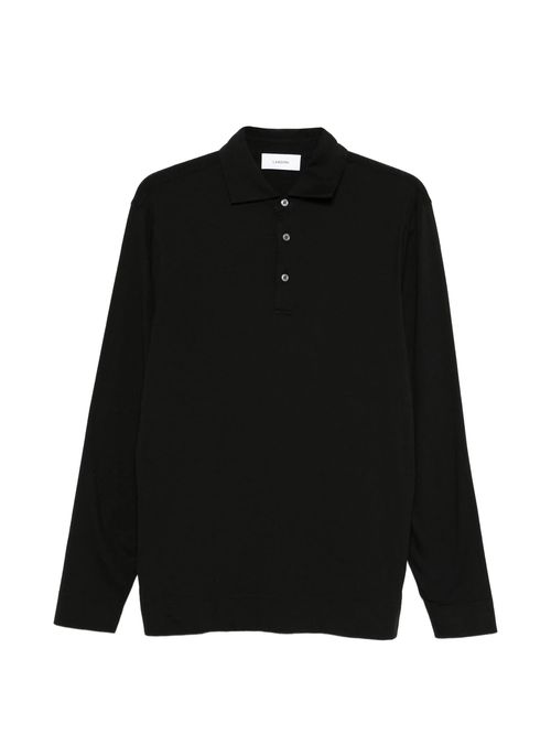 Long-Sleeve Cotton-Silk Polo Shirt with Front Button Closure