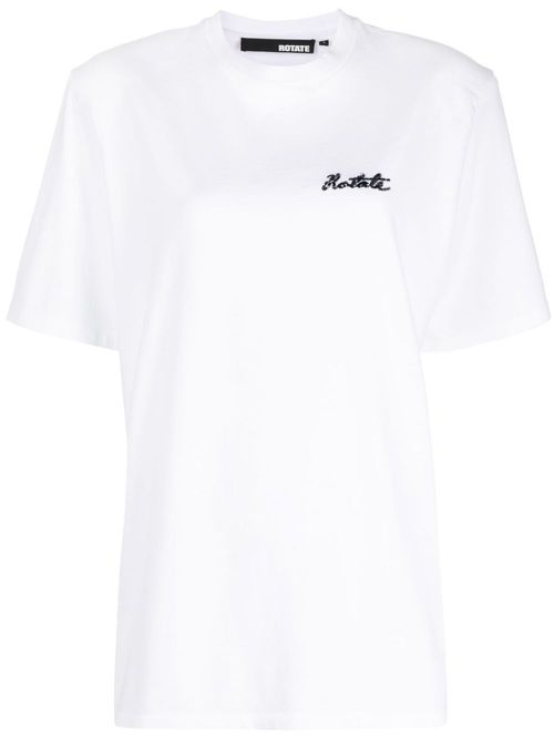Sequin logo-detail organic cotton T-shirt - White