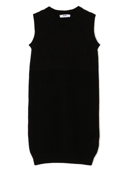 Sleeveless tricot-knit dress - Black