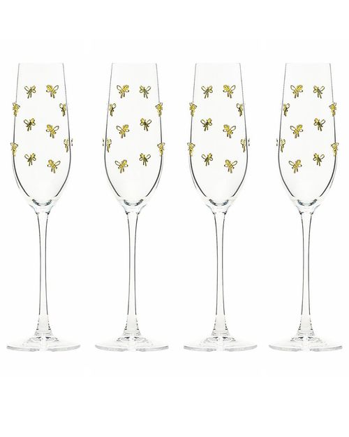 Set Of 4 Gold Bow Glassware, Flute