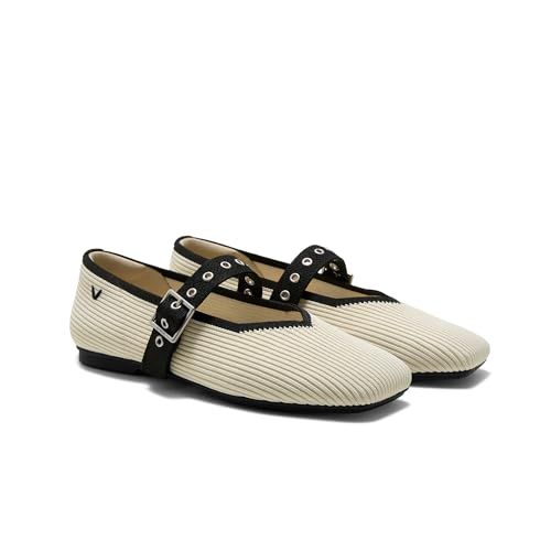 VIVAIA Myriel Margot 3.0 Mary Jane Flats for Women, Comfortable Square Toe Fashion Adjustable Metal Buckle Sustainable Ballet Flat Shoes Cream Ivory