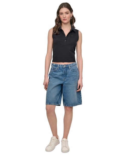 Women's High Rise Relaxed Cotton Denim Bermuda Shorts - OED - CROWN STREET