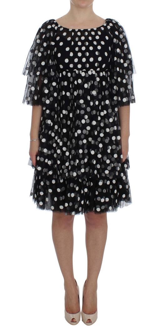 Polka-Dotted Ruffle Dress — Black