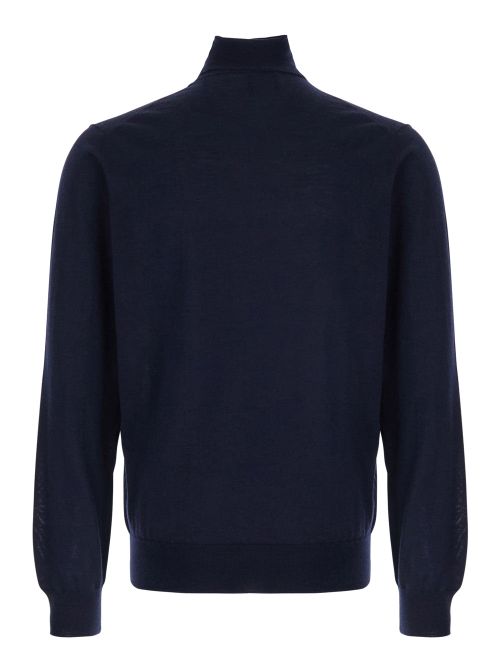 Merino Wool Blend Turtleneck Sweater — Navy