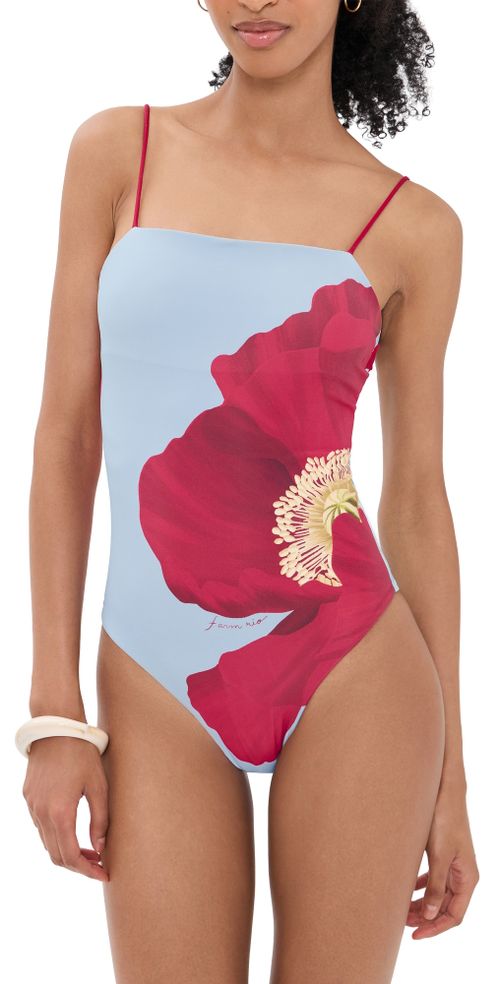 Full Cut Placed One Piece Swimsuit Poppy Flowers