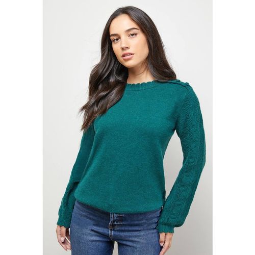Oasis Women's Stitch Detail Sleeve Ruffle Neck Jumper in Forest | : Mediu