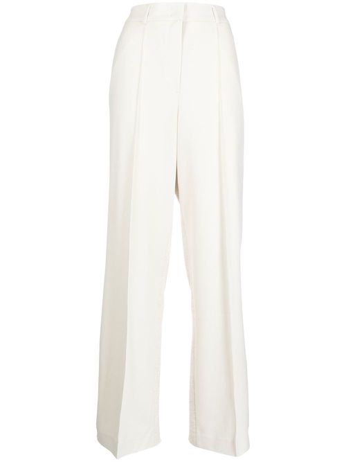 Twill pleated high-waist trousers - White