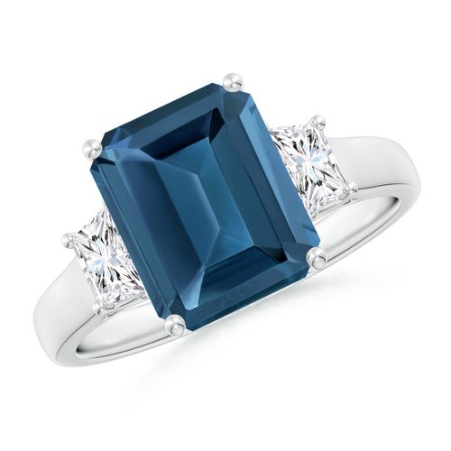 Angara 4.0 Carats Three Stone Emerald-Cut London Blue Topaz and Diamond Ring in Platinum
