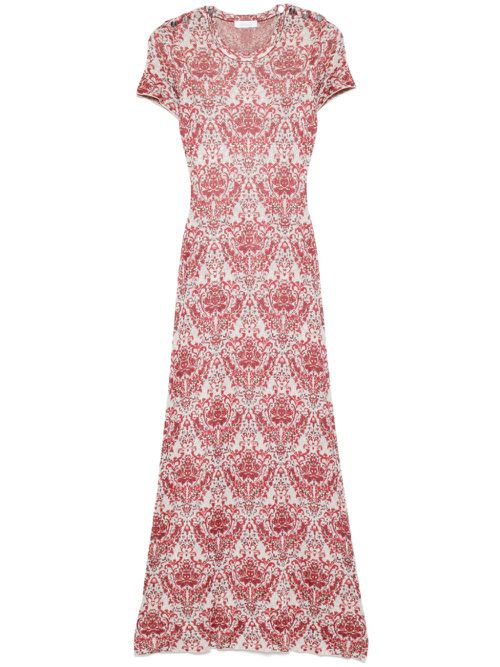 Paisley jacquard knitted maxi dress - Red