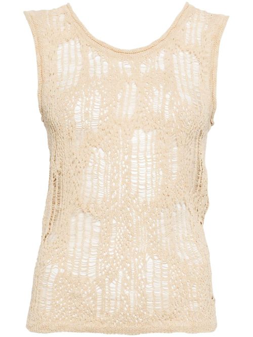 Distressed open-knit top - Brown