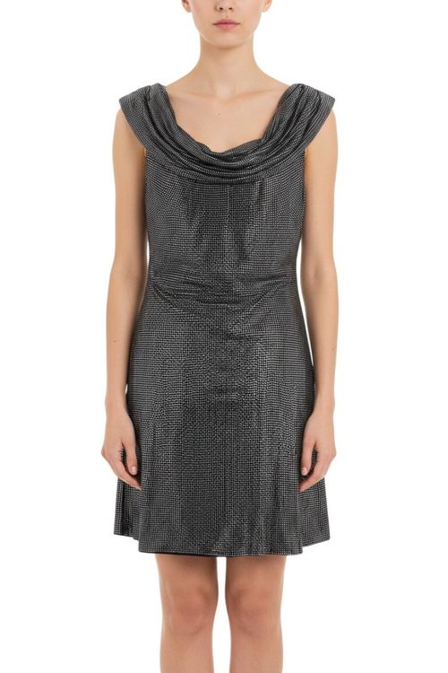 Grey Embellished Cowl Neck Mini Dress