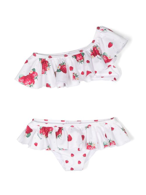 Strawberry-print ruffled bikini - White
