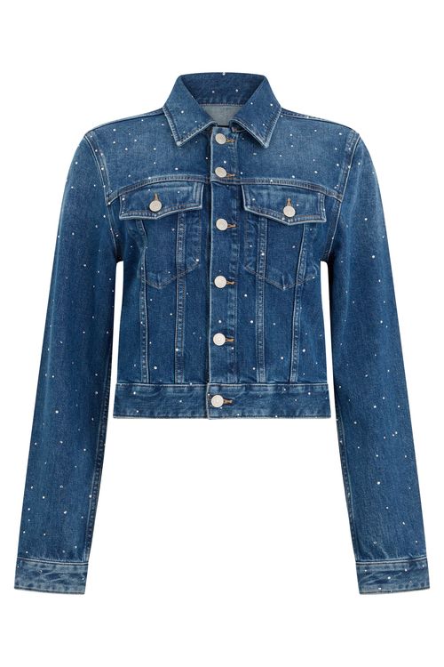 Cropped Denim Jacket with Button-Front Pockets