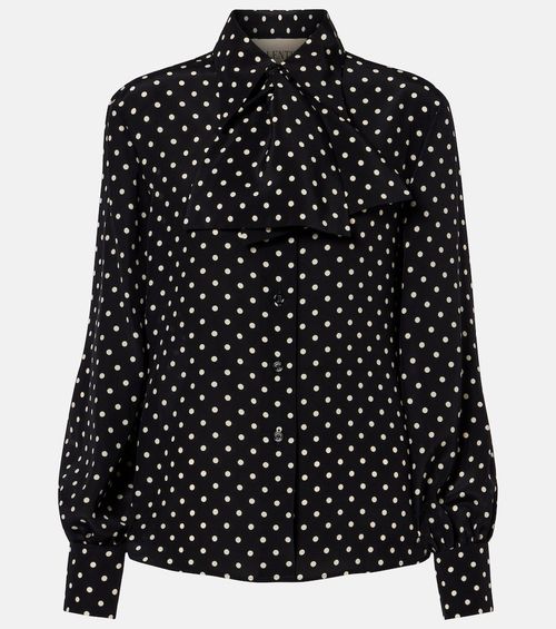 Bow-detail polka-dots silk shirt