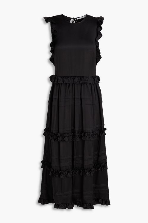 Aileen ruffled silk-satin midi dress - Black - UK 4