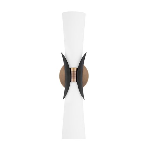 Muncie 2-Light Wall Sconce in Patina Brass with Soft Black