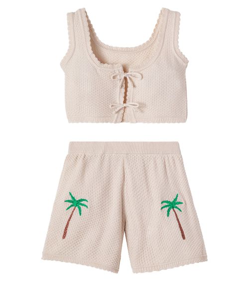 Embroidered cotton-blend top and shorts set