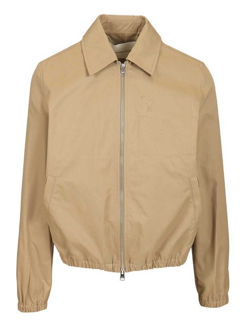 Zipped Jacket With Embossed De Coeur Cotton Gabardine Jackets Beige