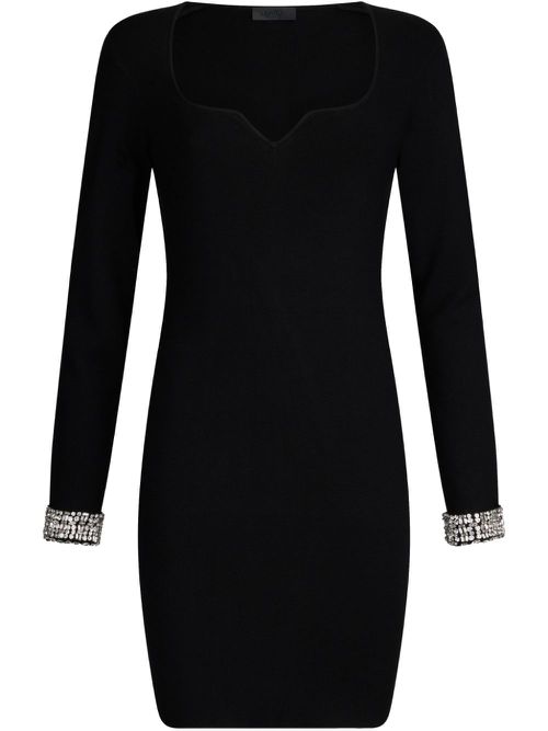 Short black dress with bejewelled embellishment