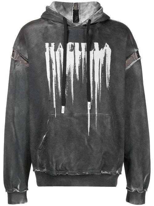 Smeared distressed cotton hoodie - Black