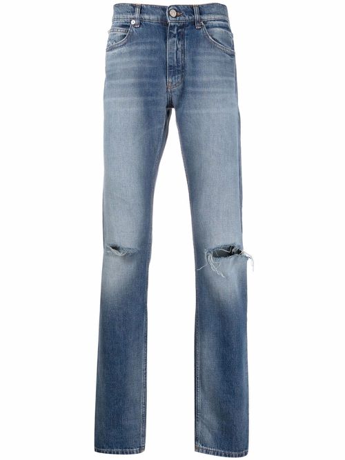 Distressed-effect straight-leg jeans - Blue