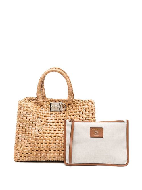Studio Box raffia tote bag - Neutrals