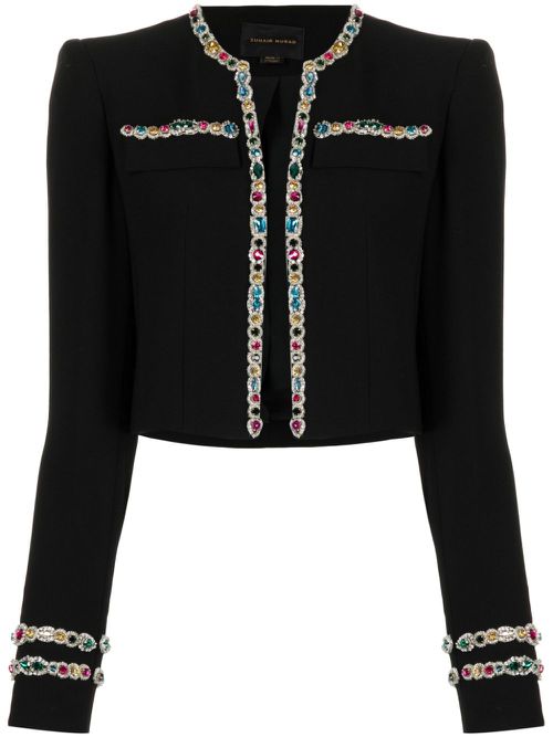 Crystal-embellished cady cropped jacket - Black