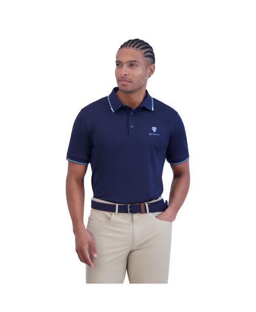 Men's Checker Rib Tech Pique Sports Fit Polo Shirt - Navy