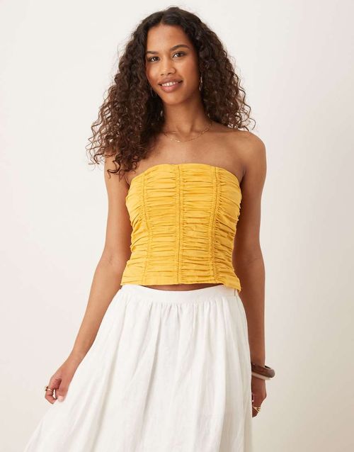 Ruched bandeau top in sunset yellow