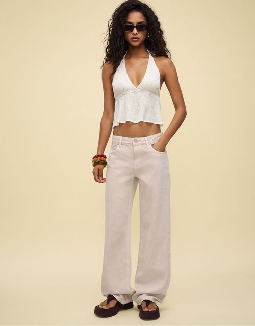 D91 low wide-leg twill jeans in stone-White