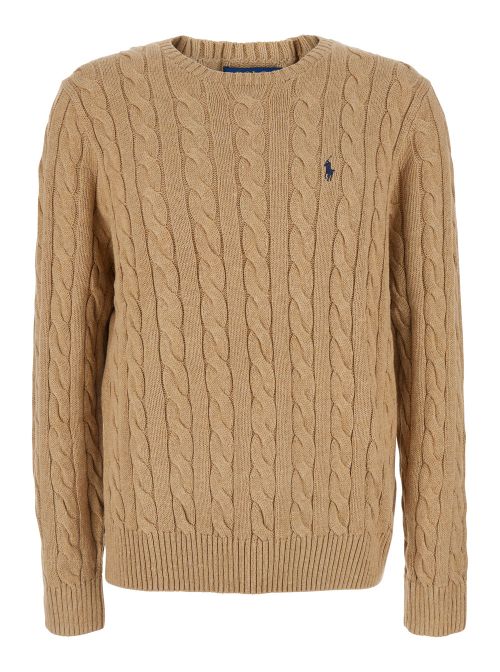 Cable-Knit Cotton Sweater — Beige