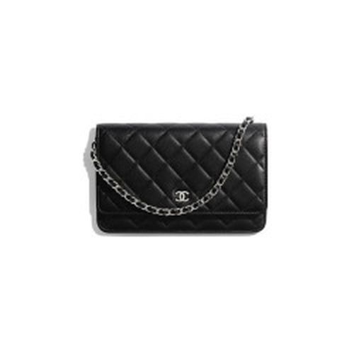 Chanel Black Grained Calfskin Chain/Shoulder Wallet Pre-Owned
