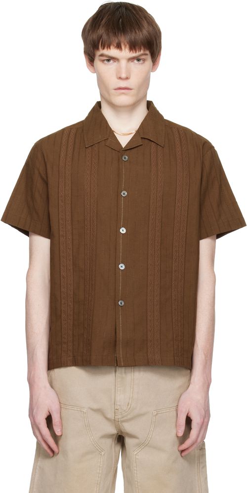 Brown Guayabera Tape Half Shirt