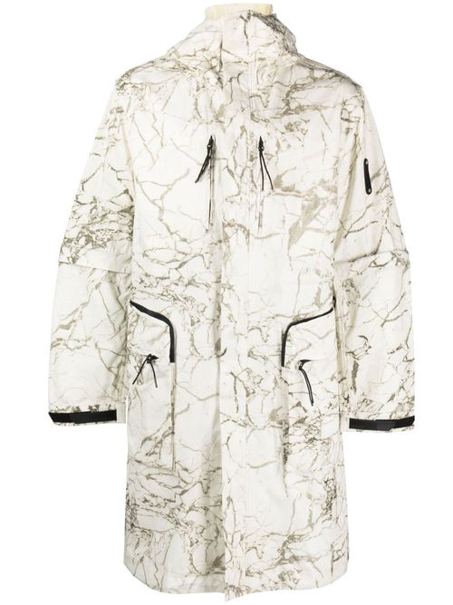 Overset marble-print parka coat - Neutrals